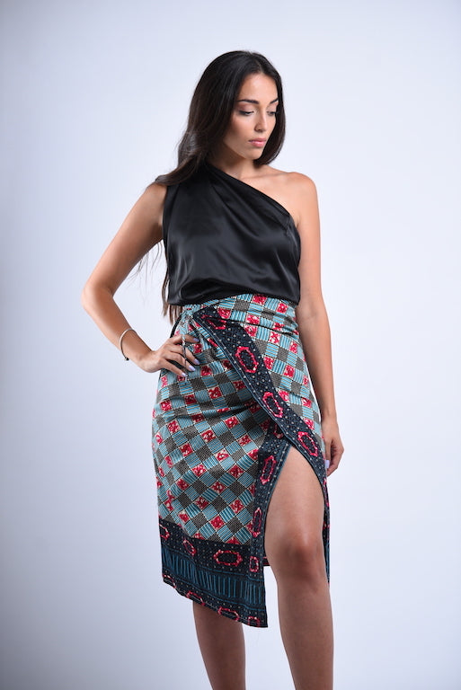 Blue Ankara Wrap Skirt