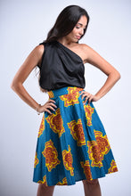 Load image into Gallery viewer, Cyan &quot;Akyekydeɛ akyi&quot; Print Skirt
