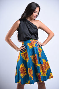 Cyan "Akyekydeɛ akyi" Print Skirt