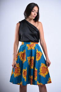 Cyan "Akyekydeɛ akyi" Print Skirt