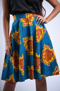 Cyan "Akyekydeɛ akyi" Print Skirt